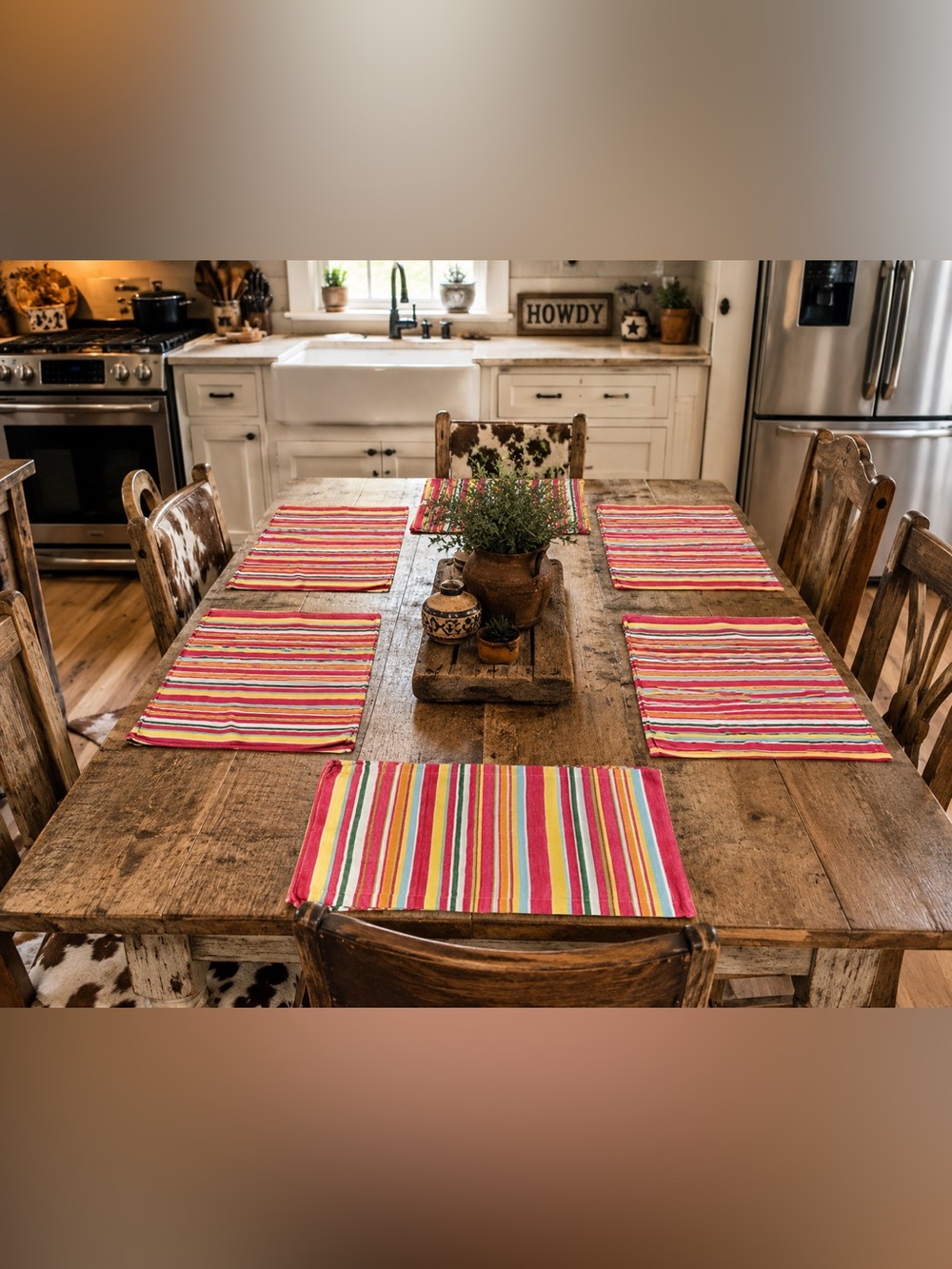 🎄Ready To Gift Danica Artisan Made In India Country Style Striped Dinner Mats.🎄